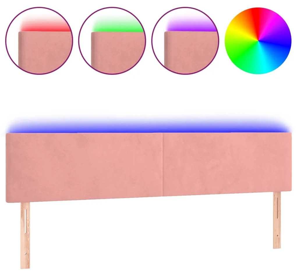 Testiera a led rosa 180x5x78/88 cm in velluto