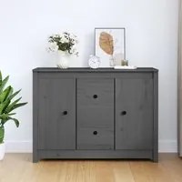 Credenza Grigia 100x35x74 cm in Legno Massello di Pino 814566