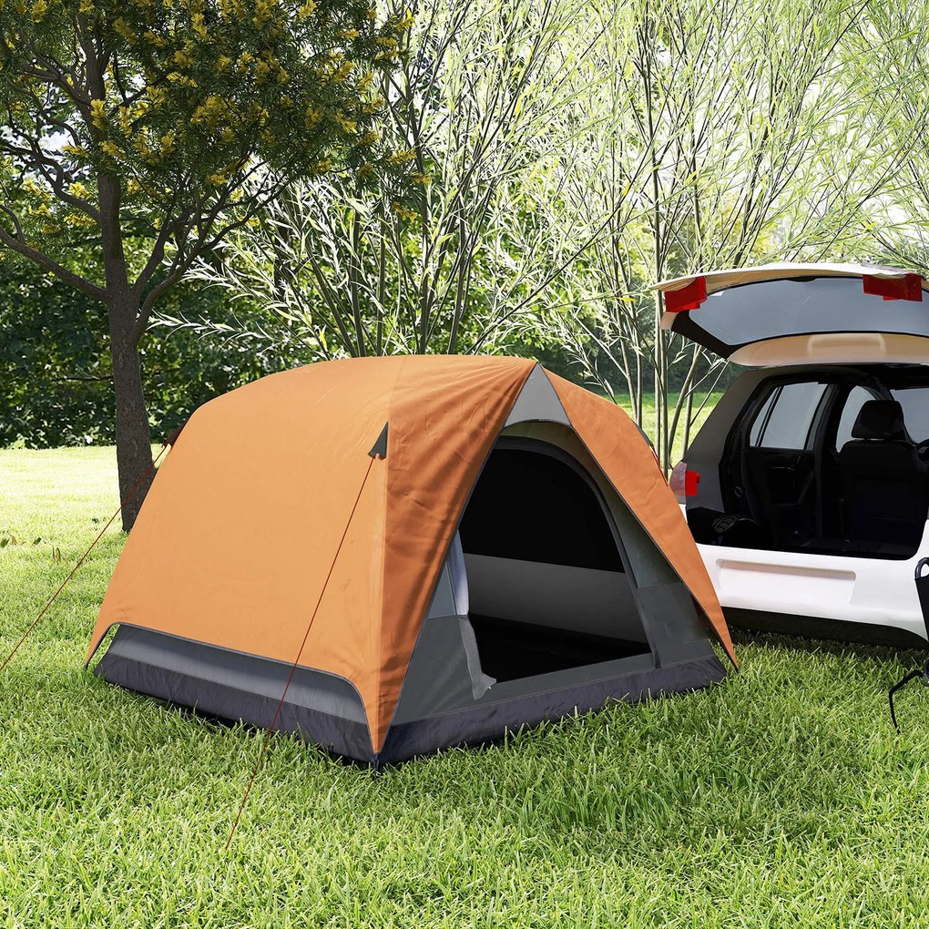 Tenda da Campeggio per 3 Persone Impermeabile 200x200x135H cm Impermeabile con Tasca e Gancio per Lanterna Arancione...