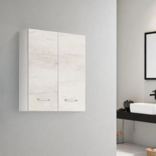 Pensile doppio sospeso Quercia Bianco con maniglie cromate 60x22xh71 cm