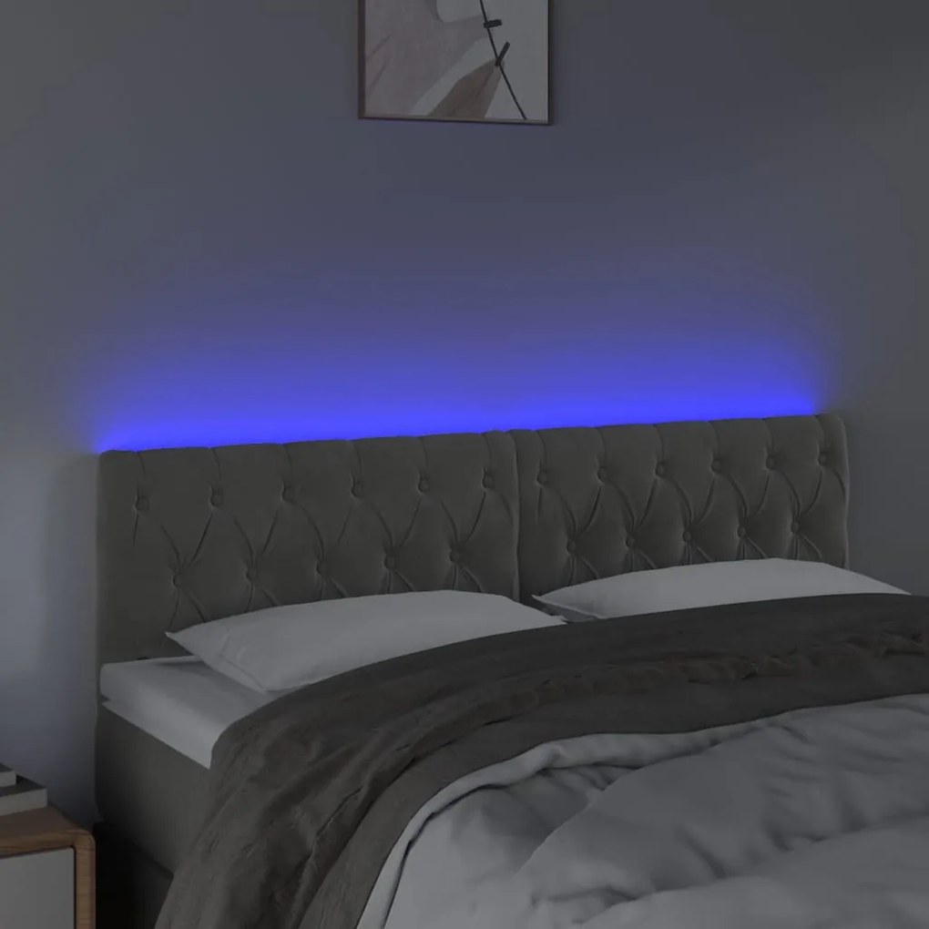 Testiera a led grigio chiaro 144x7x78/88 cm in velluto