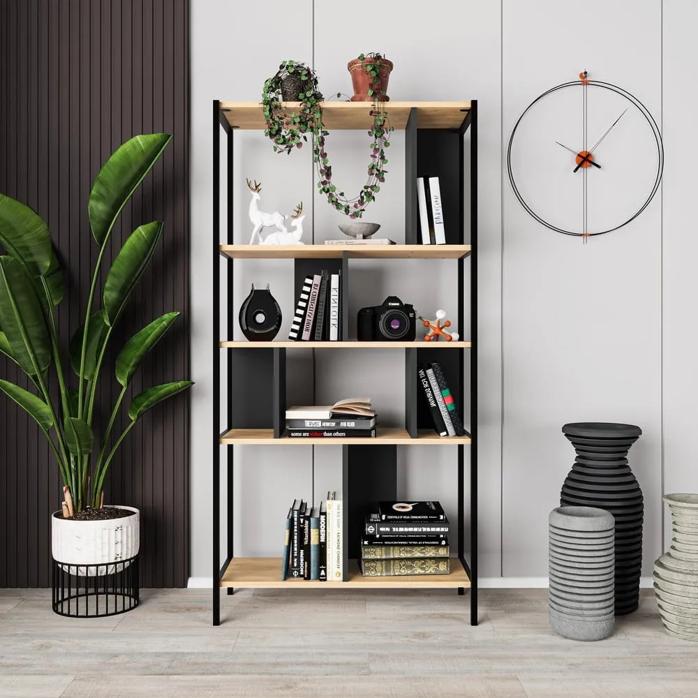 Libreria in rovere decorata in nero e naturale 88x175 cm Alabama - Marckeric