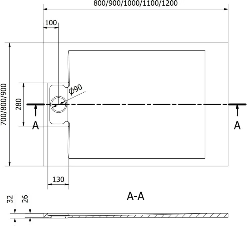 Mexen Otto piatto doccia rettangolare SMC 90 x 80 cm, bianco - 4N108090