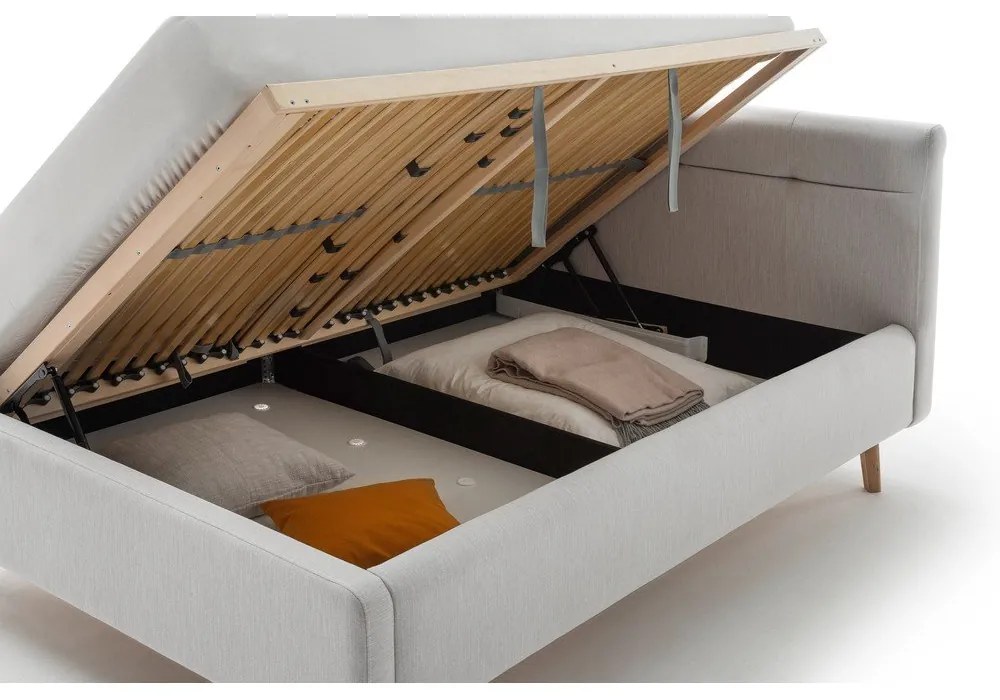 Letto matrimoniale imbottito grigio chiaro con contenitore con rete inclusa 140x200 cm Lotte – Meise Möbel