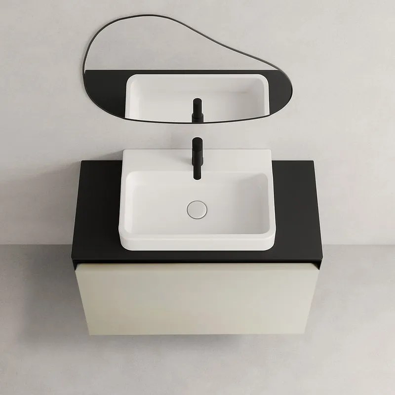 Mobile da bagno sospeso sotto lavabo L 59.5 x H 40 x P 45.5 cm beige opaco, 1 cassetto Fusion