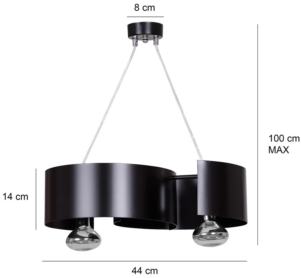 Lampadario Moderno 2 Luci Houyi In Acciao Nero E Cromo