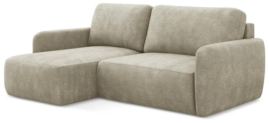 Divano angolare beige allungabile/con contenitore (con penisola a sinistra/con chaise lounge) con rivestimento in ciniglia Lilo – Makamii