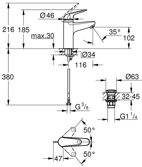 GROHE 24327001 - Miscelatore lavabo SWIFT, misura M, cromo lucido