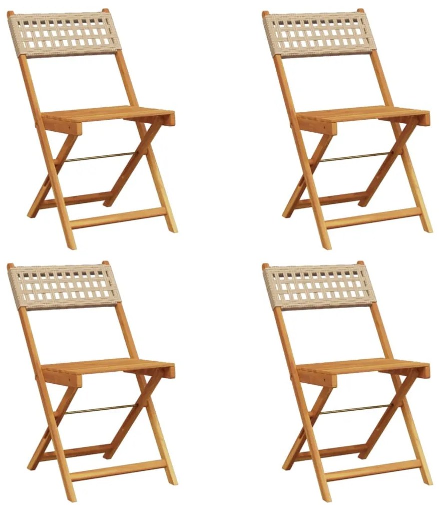 Sedie giardino pieghevoli 4pz beige polyrattan e legno massello