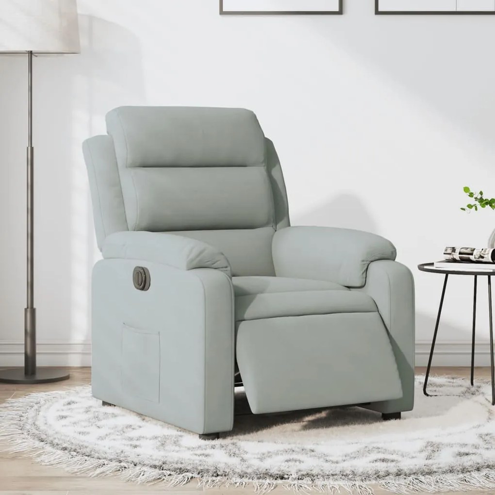 Poltrona Elettrica Reclinabile Grigio Chiaro İn Vera Pelle /