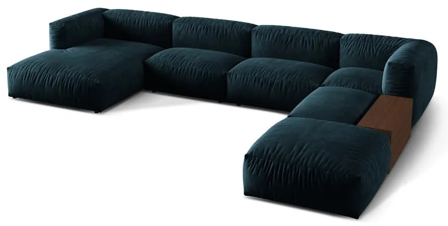 Divano angolare componibile blu scuro (con penisola a destra/a U) con rivestimento in velluto Martina – Micadoni