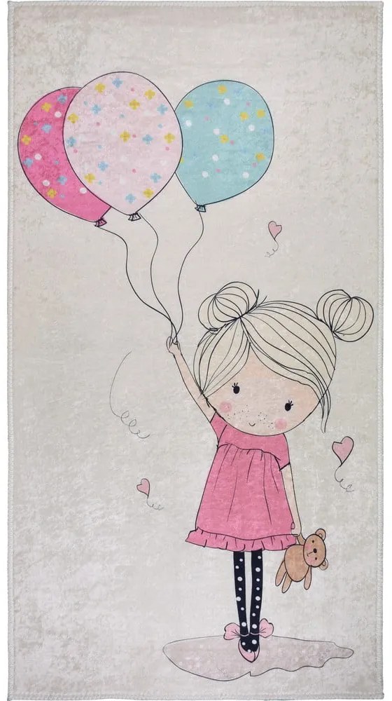 Tappeto per bambini rosa e avorio lavabile 100x160 cm Girl &amp; Baloons – Vitaus