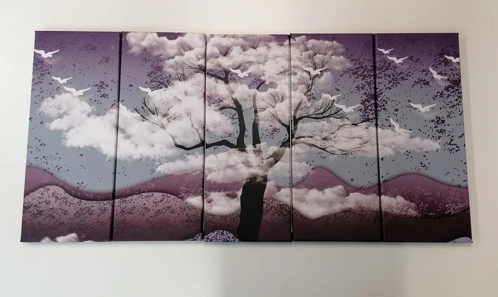 Quadri 5 pezzi – Albero inondato di nuvole