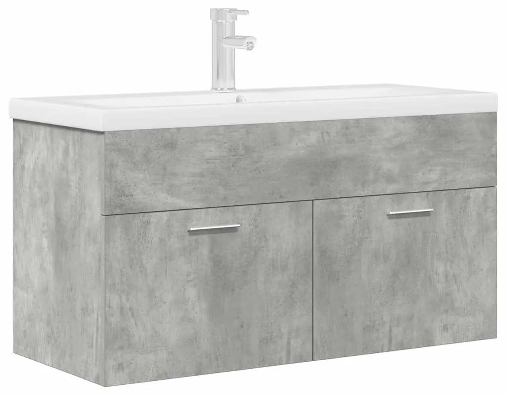 Mobile Da Bagno Con Lavabo Integrato E Rubinetto Grigio Cemento /