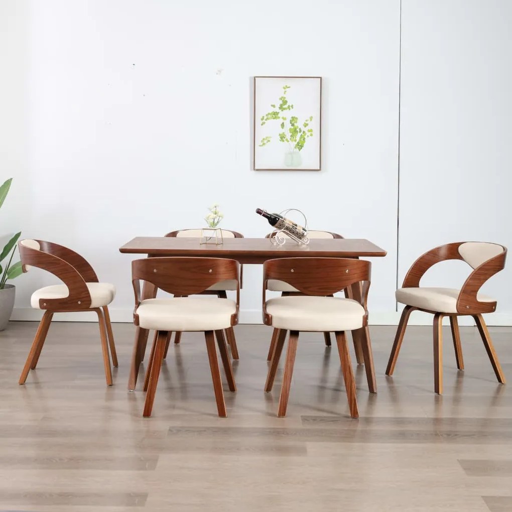 Sedie Da Pranzo 6 Pz Crema İn Legno Piegato E Similpelle /