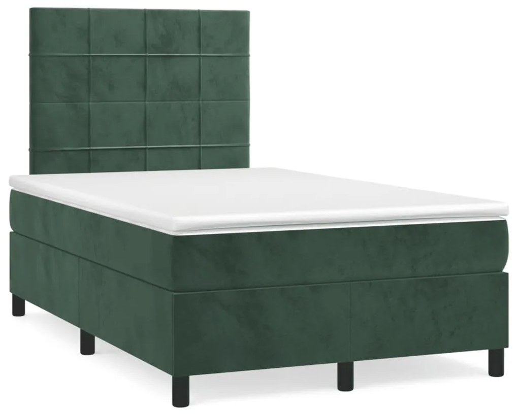 Letto a molle con materasso e led verde scuro 120x190cm velluto