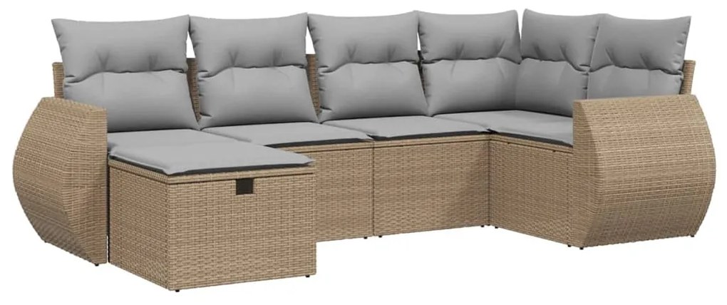 Set divano da giardino 6 pz con cuscini beige misto polyrattan