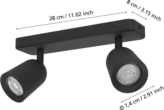 Eglo 901953 - Faretto CAMALDOLI 2xGU10/10W/230V nero