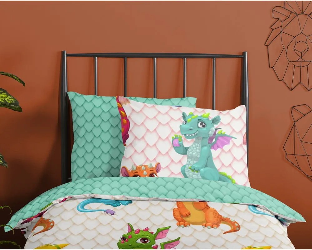 Set copripiumino e federa da bambini in cotone per letto singolo ed esteso 140x220 cm Dragons – Good Morning