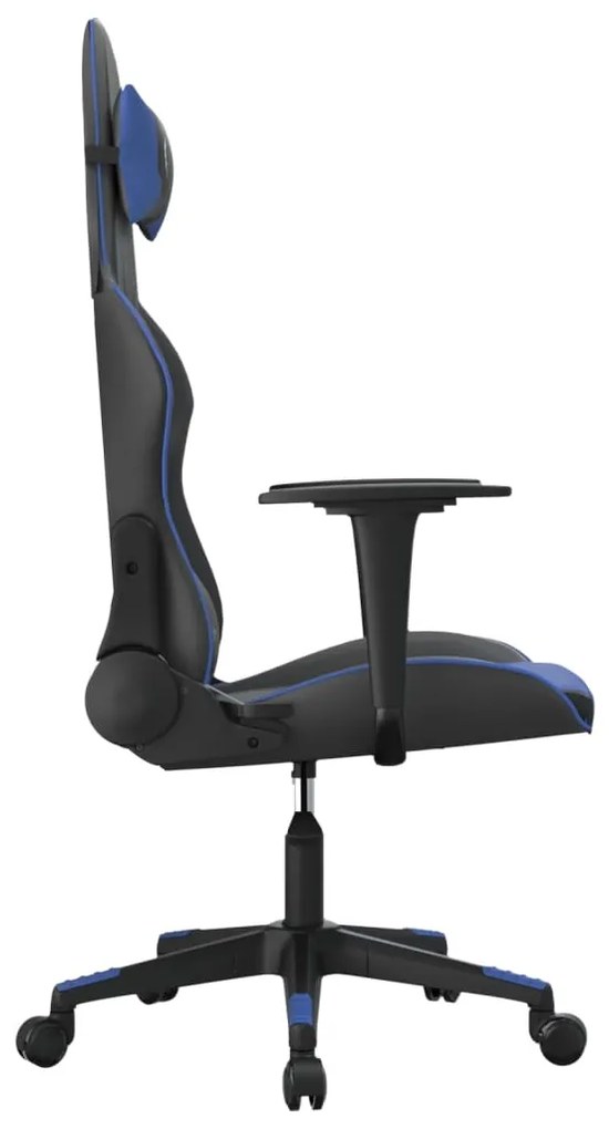 Sedia da gaming massaggiante nero e blu in similpelle