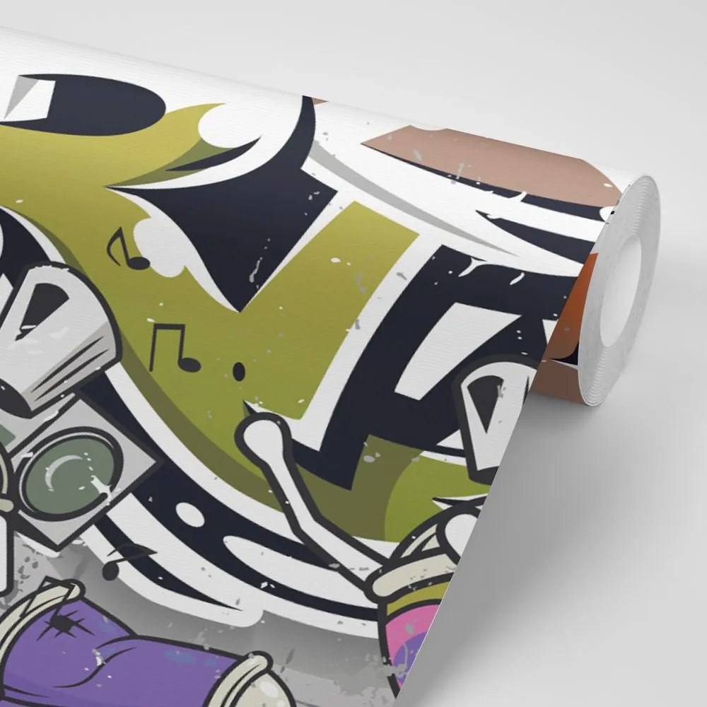 Carta da parati autoadesiva – Scritta Street Art arancione con spray