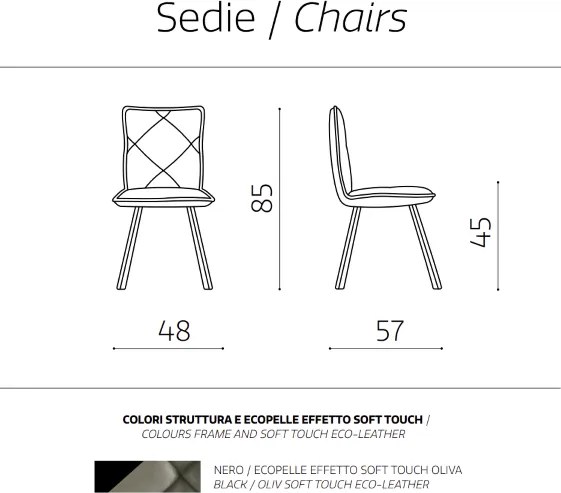 Sedia pranzo Ecopelle Oliva - moderno ROLL 2 sedie