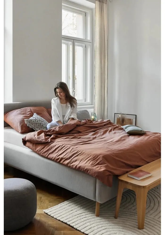Letto matrimoniale imbottito beige con contenitore con rete inclusa 160x200 cm Lotte – Meise Möbel