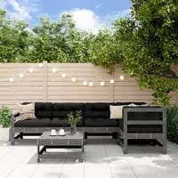 Set Divani da Giardino 6pz con Cuscini in Legno Massello Grigio 3185999