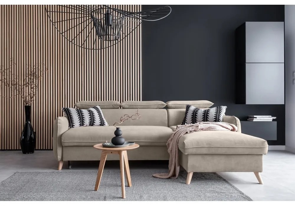 Divano letto angolare in velluto beige (angolo destro) Sweet Harmony - Miuform