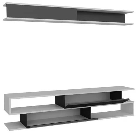 Parete Attrezzata Soggiorno 176 Cm Mobile Porta TV Con Ante Bianco E Nero Sims