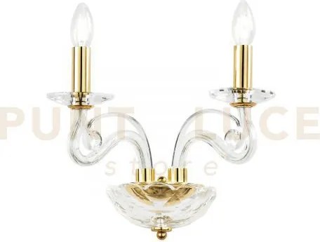 Applique a parete epoque oro 2 luci attacco e14 36x23x31cm vetro tr...
