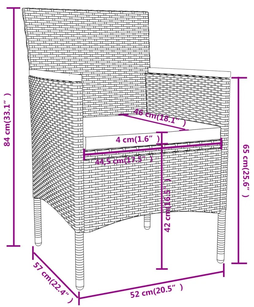 Set Mobili da Pranzo per Giardino 3 pz in Polyrattan Grigio