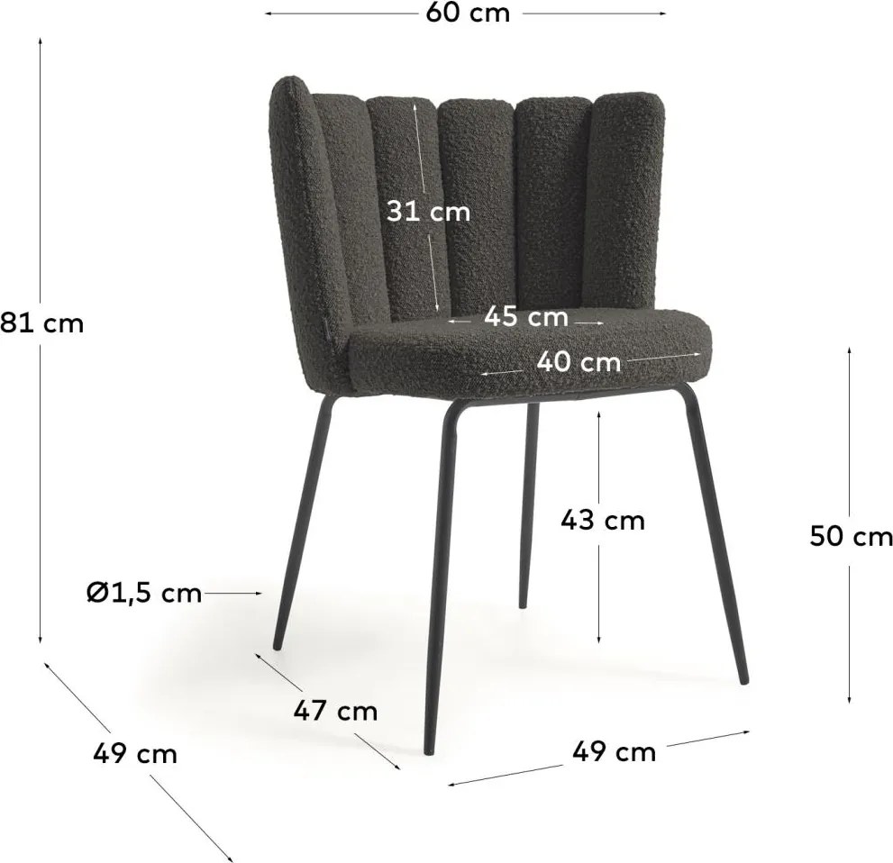 Kave Home - Sedia Aniela in shearling nero e gambe in metallo con finitura nera