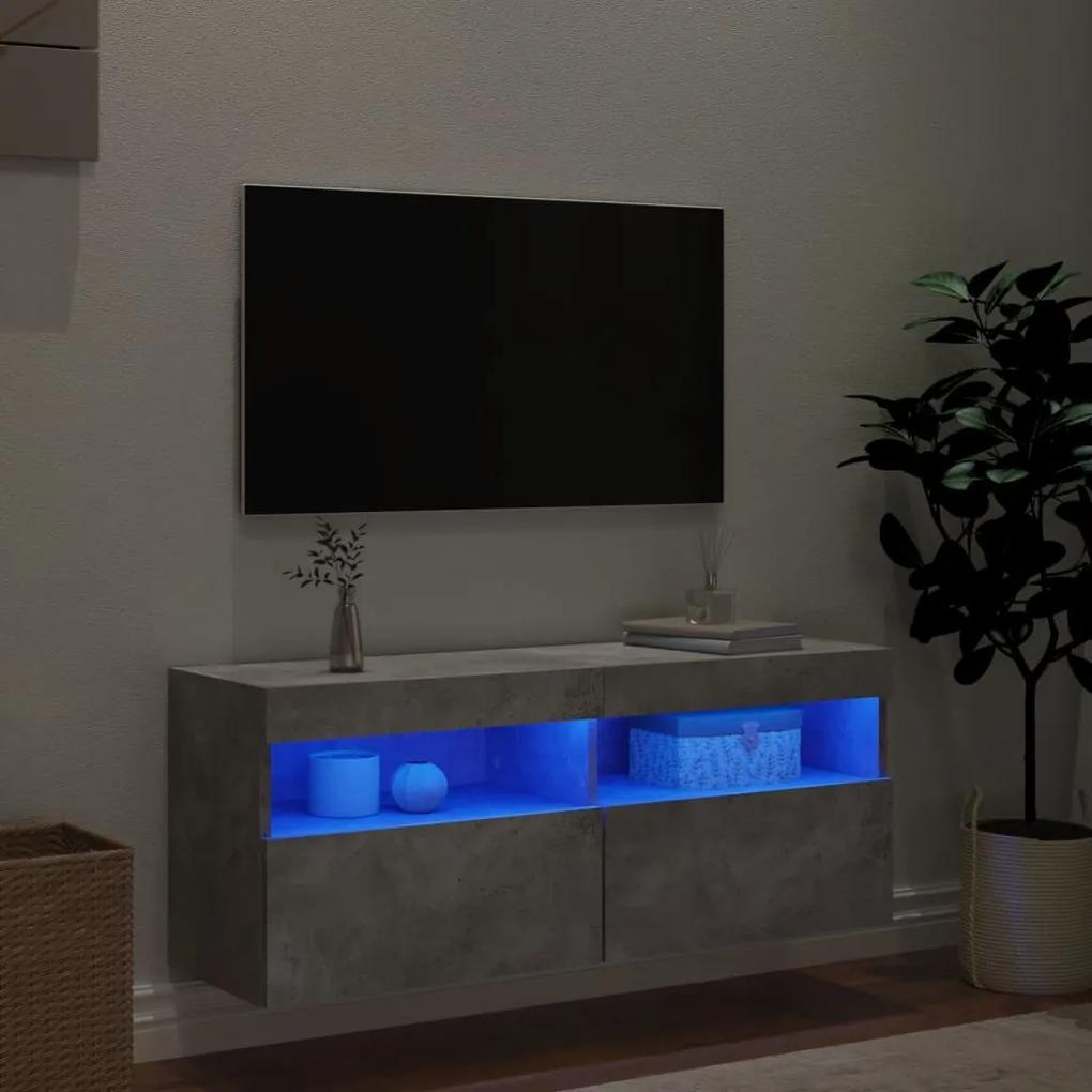 Mobile TV a Parete con Luci LED Grigio Cemento 100x30x40 cm