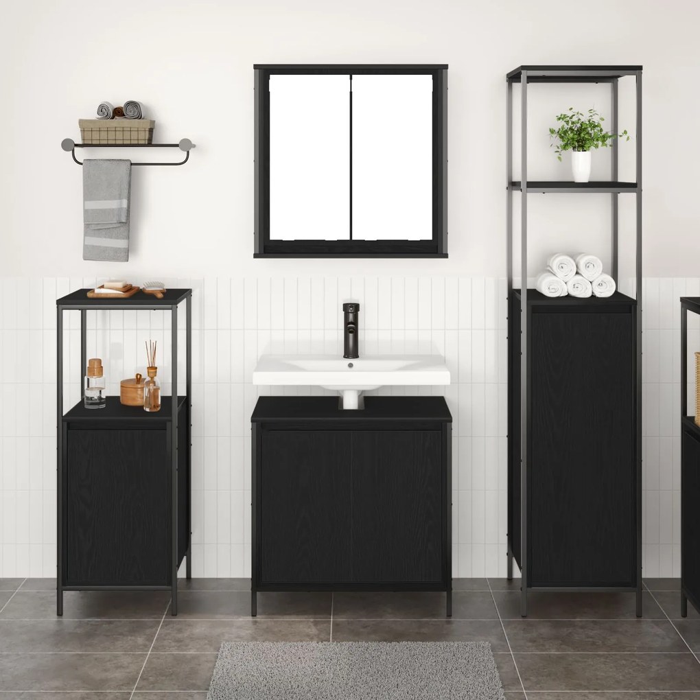 Set di mobili per bagno a 3 pezzi quercia nera legno ingegnerizzato