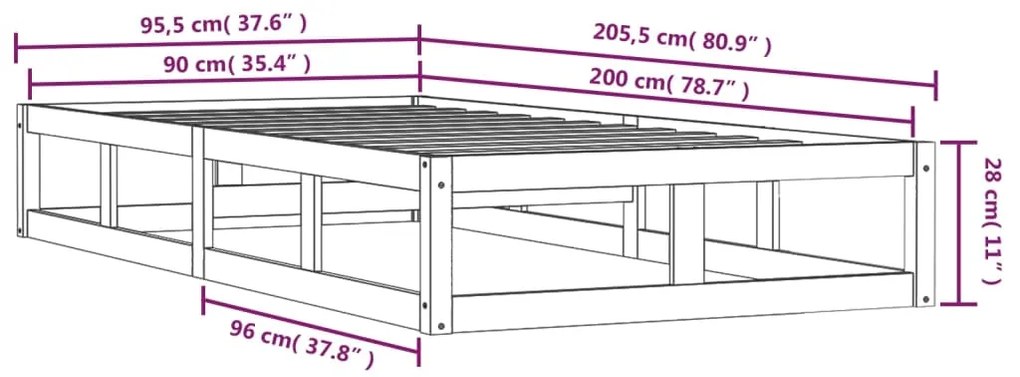 Giroletto Nero 90x200 cm in Legno Massello