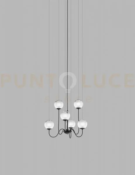 Puppet sospensione 6p bianco sfumato nero opaco 6 luci attacco g9