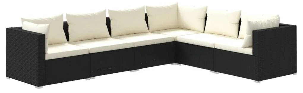 Set divani da giardino 6 pz con cuscini in polyrattan nero