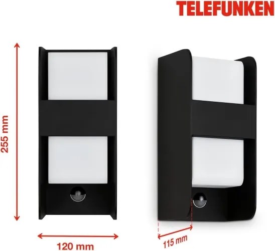 Telefunken 321105TF-Applique da esterno con sensore 1xE27/12W/230V IP44 nero
