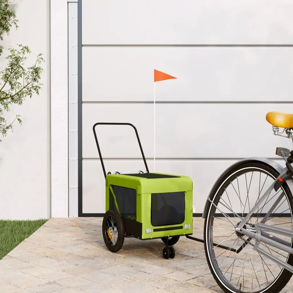 Rimorchio Da Bici Per Animali Verde E Nero Oxford E Ferro /
