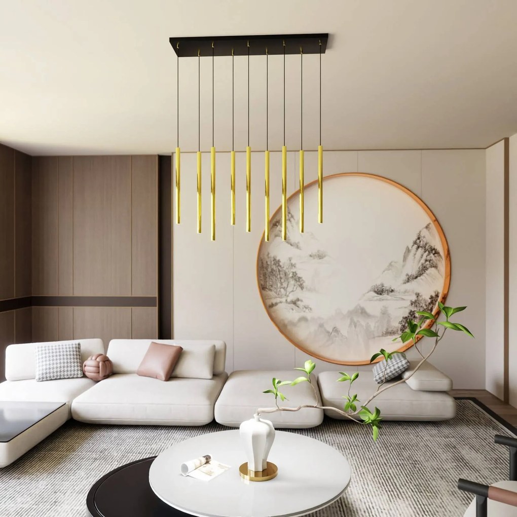 EMIBIG LIGHTING Lampada a sospensione Selter, color oro, a 9 luci, metallo