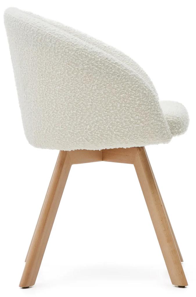 Kave Home - Sedia girevole Marvin in tessuto effetto montone bianco e gambe di legno massiccio di fagg