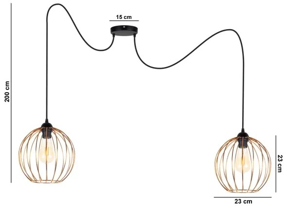 Lampadario a sospensione con filo MATT 2xE27/60W/230V ragno nero/rame