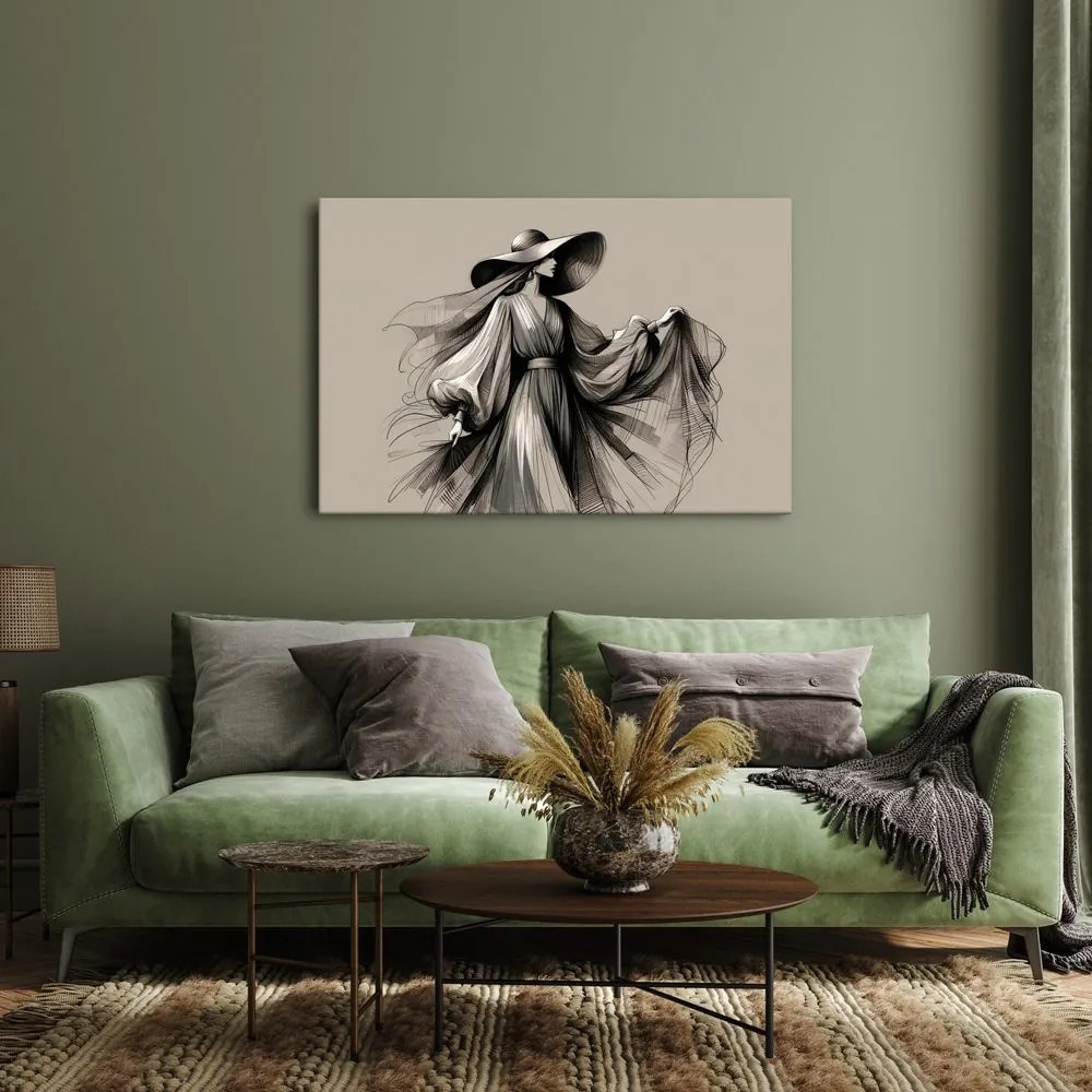 Quadro su tela – Donna con vestito e cappello