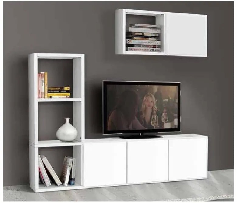 Libreria e porta tv bianco frassinato con 2 ante