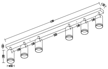 Faretto PIPE 6xGU10/10W/230V nero