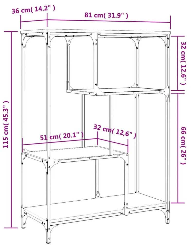 Libreria Rovere Fumo 81x36x115 cm Legno Multistrato e Acciaio