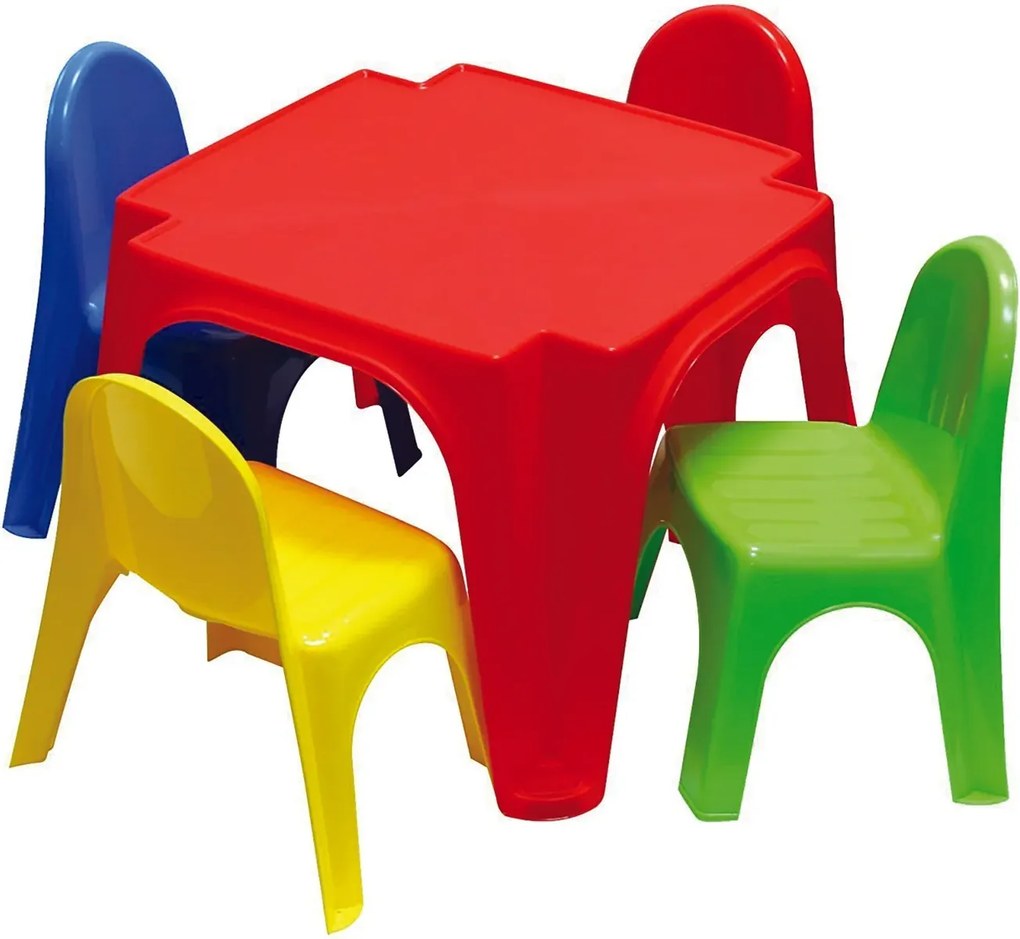Set Tavolo con 4 Sedie per Bambini in Plastica Multicolore...
