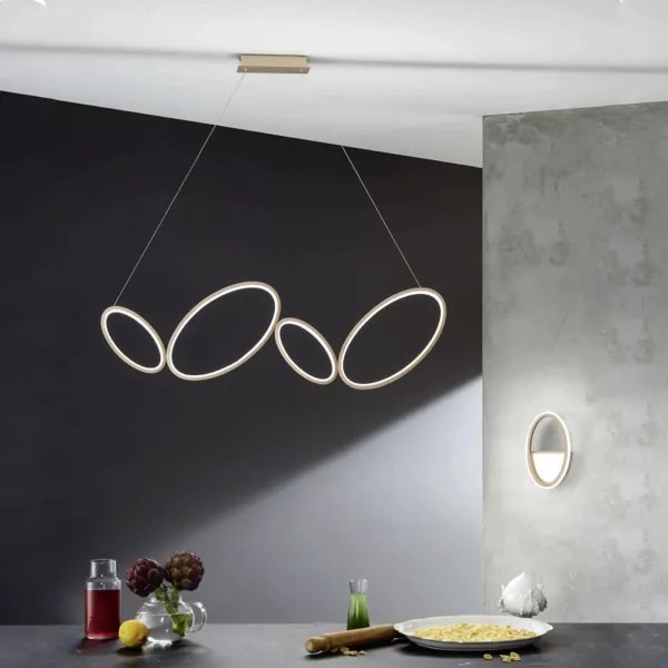 Lampada a sospensione Led RICE 107 cm in metallo e diffusore in acrilico Oro