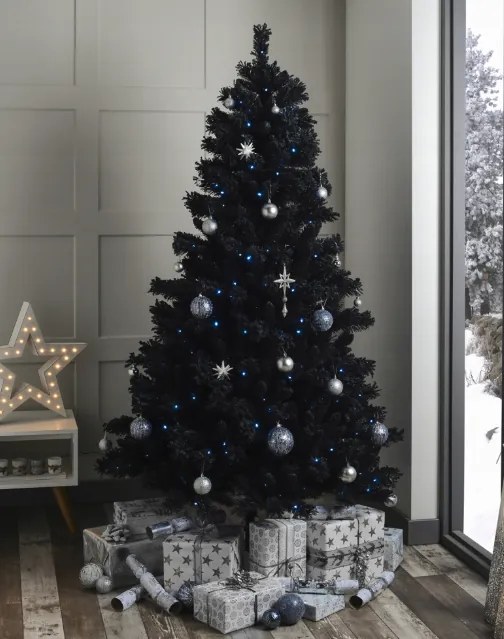 Albero di Natale nero con decorazioni 220 cm